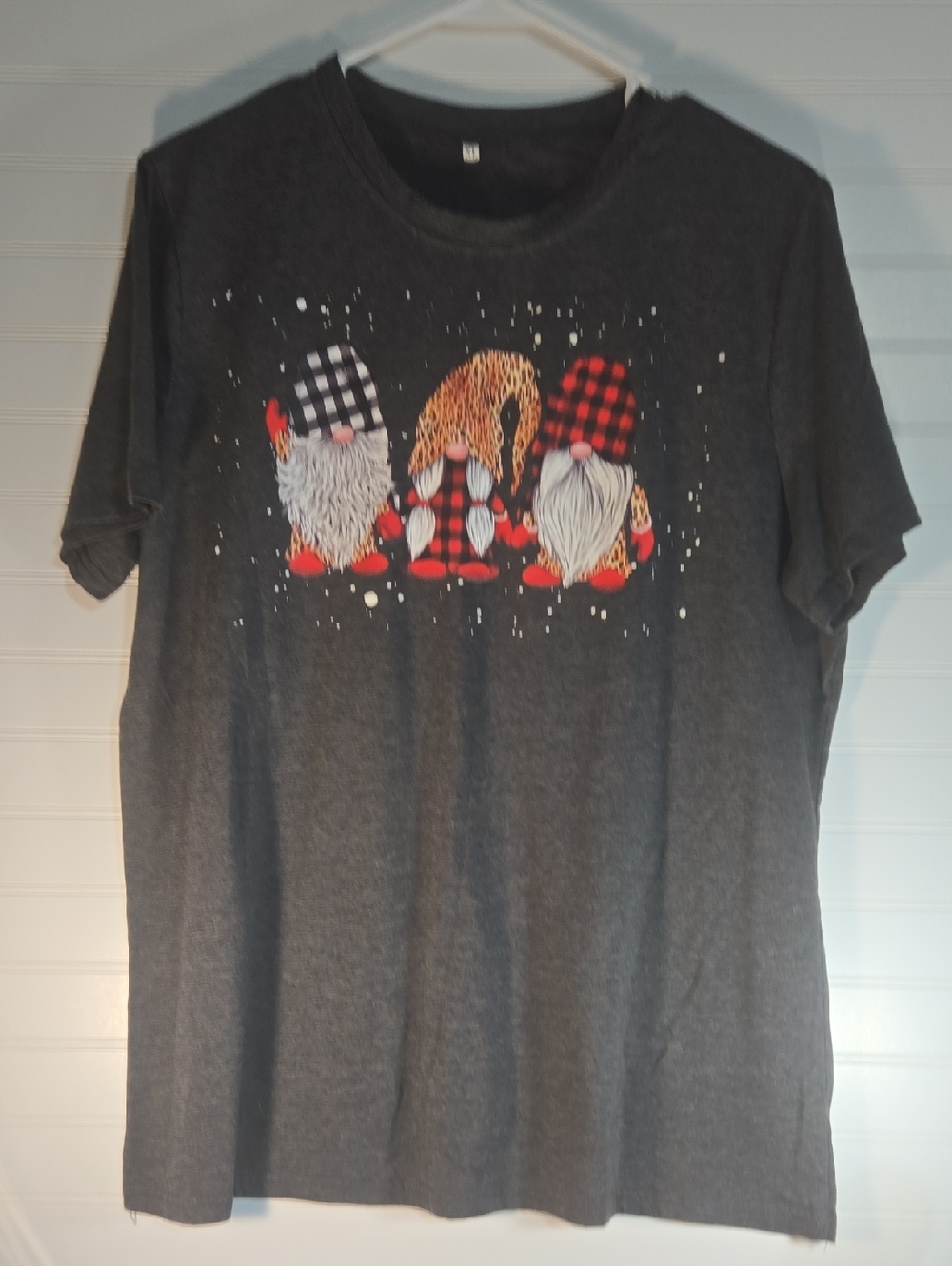 Gray Tee with Festive Gnome Trio Graphic
